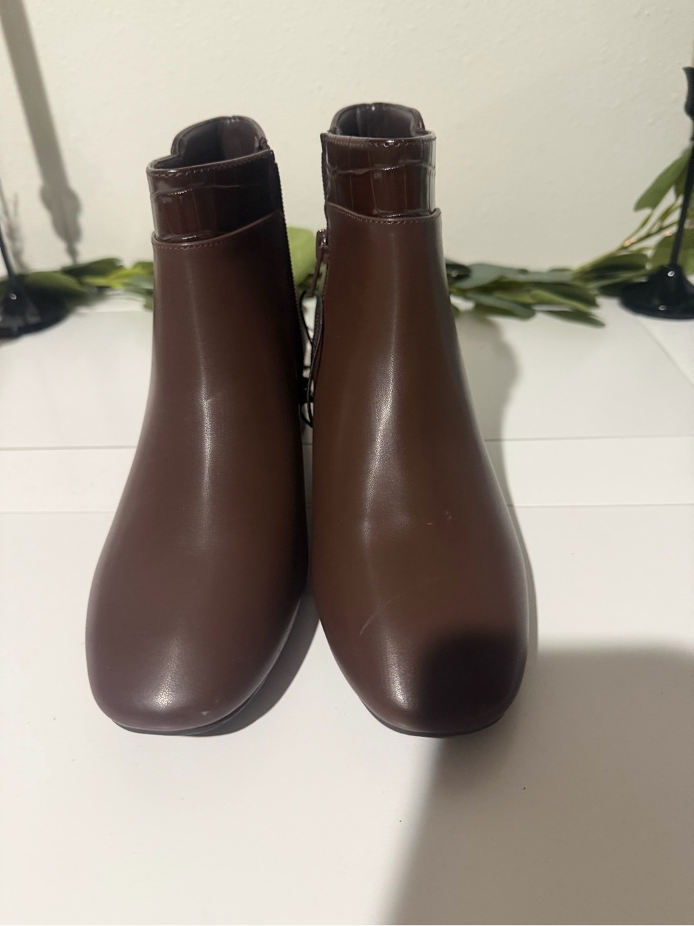 East 5th Chocolate Brown Faux Leather Ankle Booties